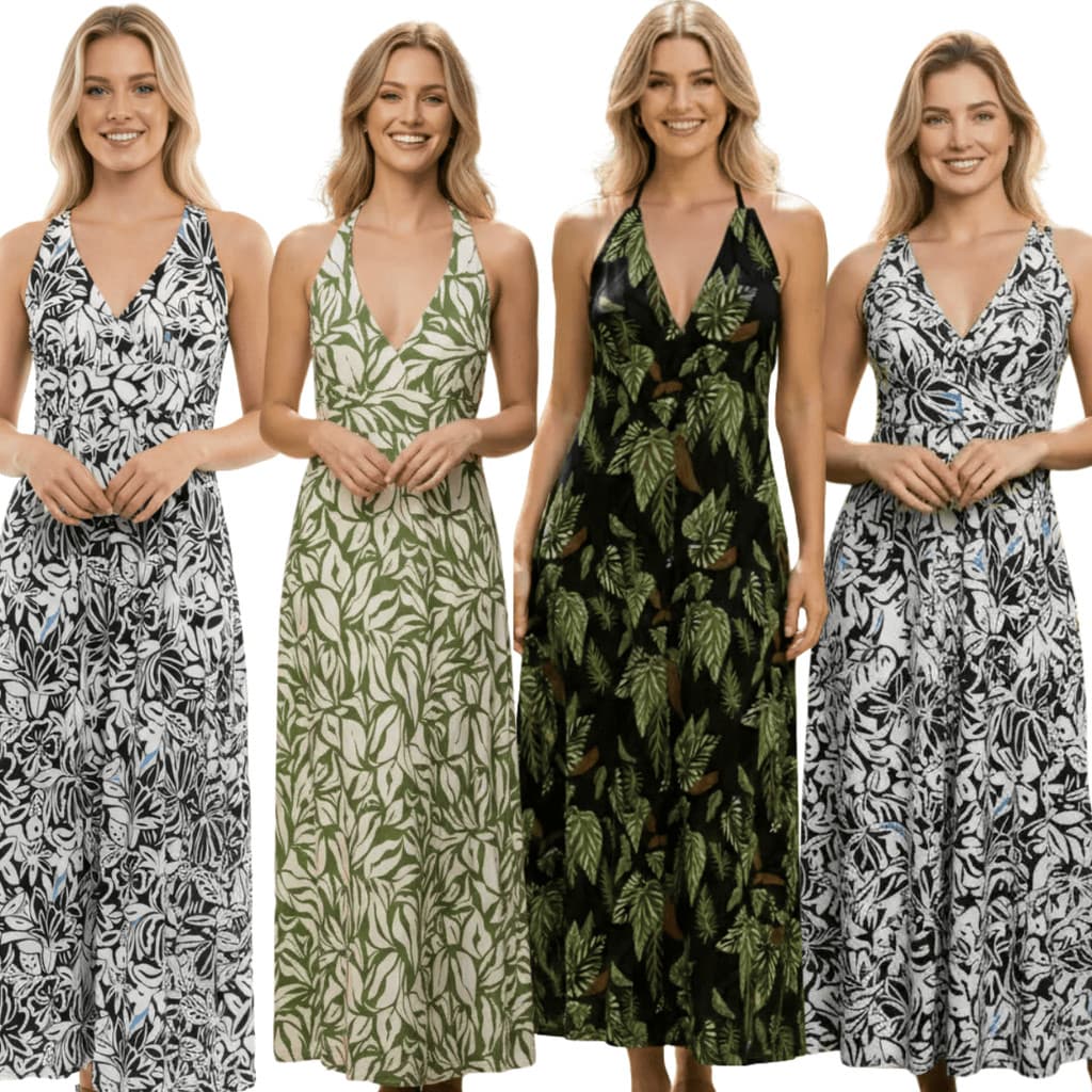 Kit 4 Vestidos Feminino Longo Estampado Liganete Dia A Dia Verão Casual Leve