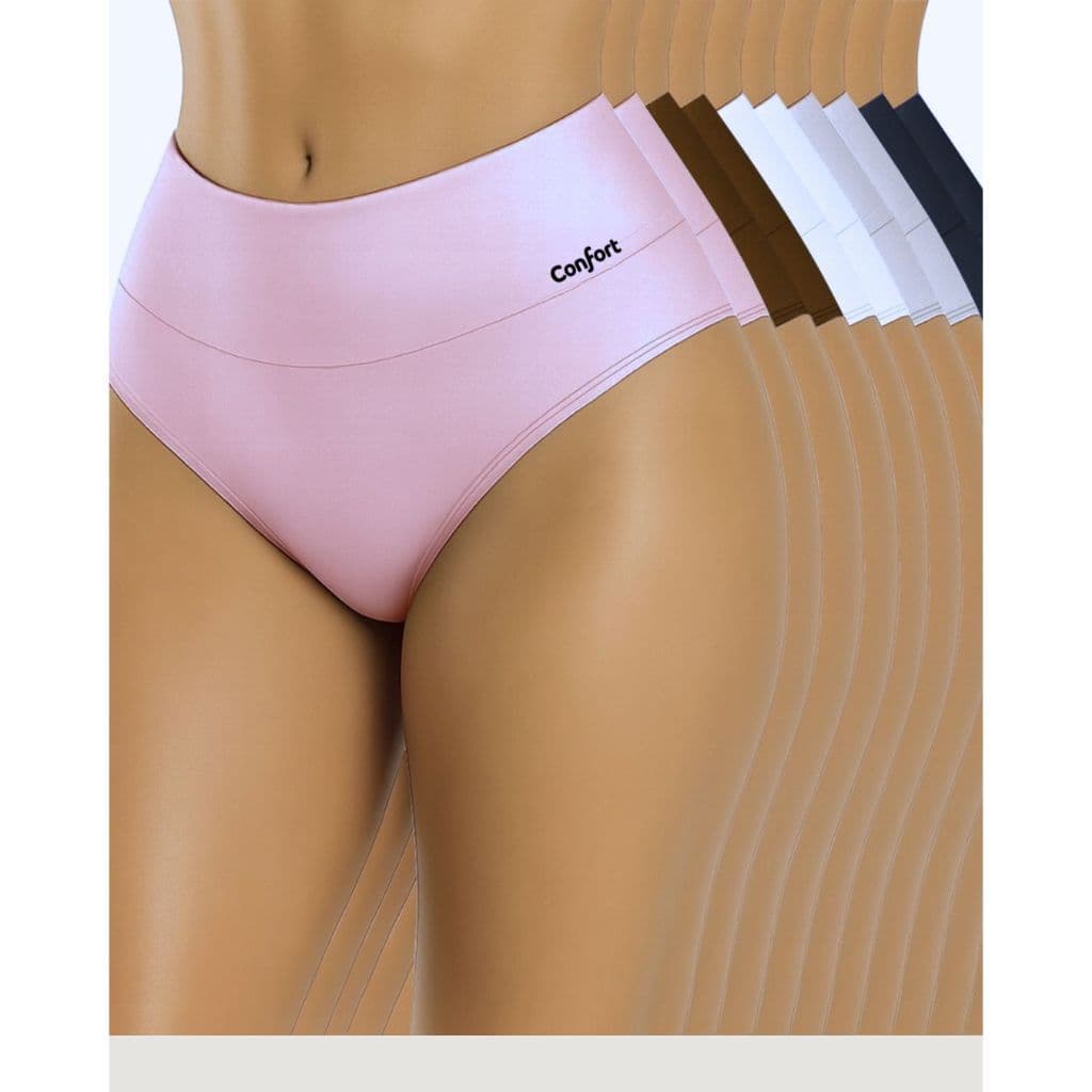 5 Calcinha Cós Alto Feminina Modeladora Cós Duplo Zero Barriga Microfibra Confortável Power Fitness Pós Parto