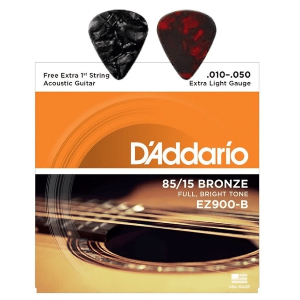 Encordoamento para Violão Acústico de Aço D'addario Ez900-b 85/15 Bronze 010 + 2 Palhetas