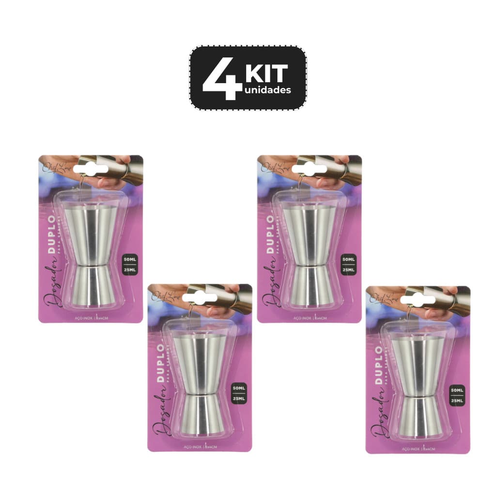 KIT 4 DOSADOR INOX DUPLO DE BEBIDAS MEDIDOR 50/25ML