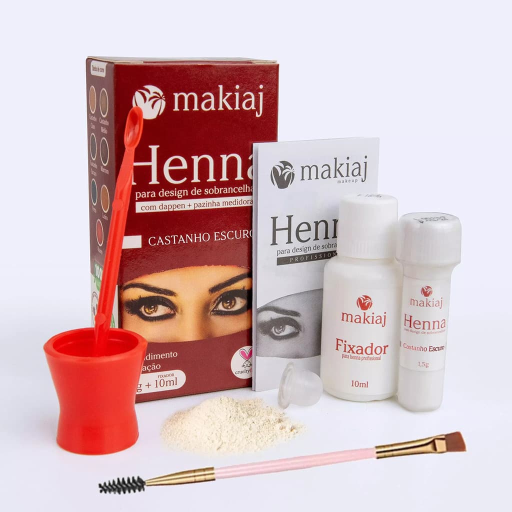 Kit para Design de Sobrancelhas com Henna Makiaj – 7 Tons Naturais + Pincel Chanfrado Duplo
