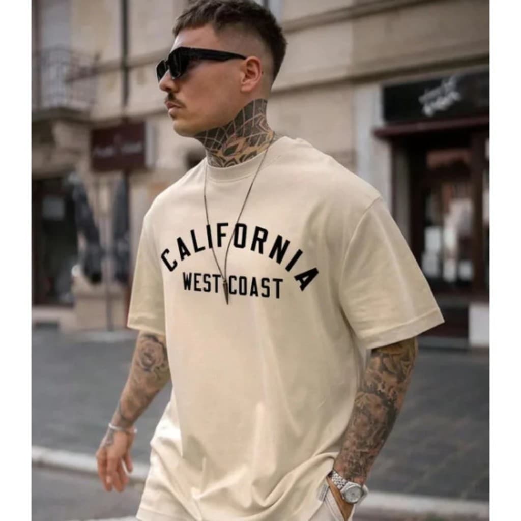 Camiseta Masculina Estampada California West Coast Streetwear Oversized 100% Algodao Premium