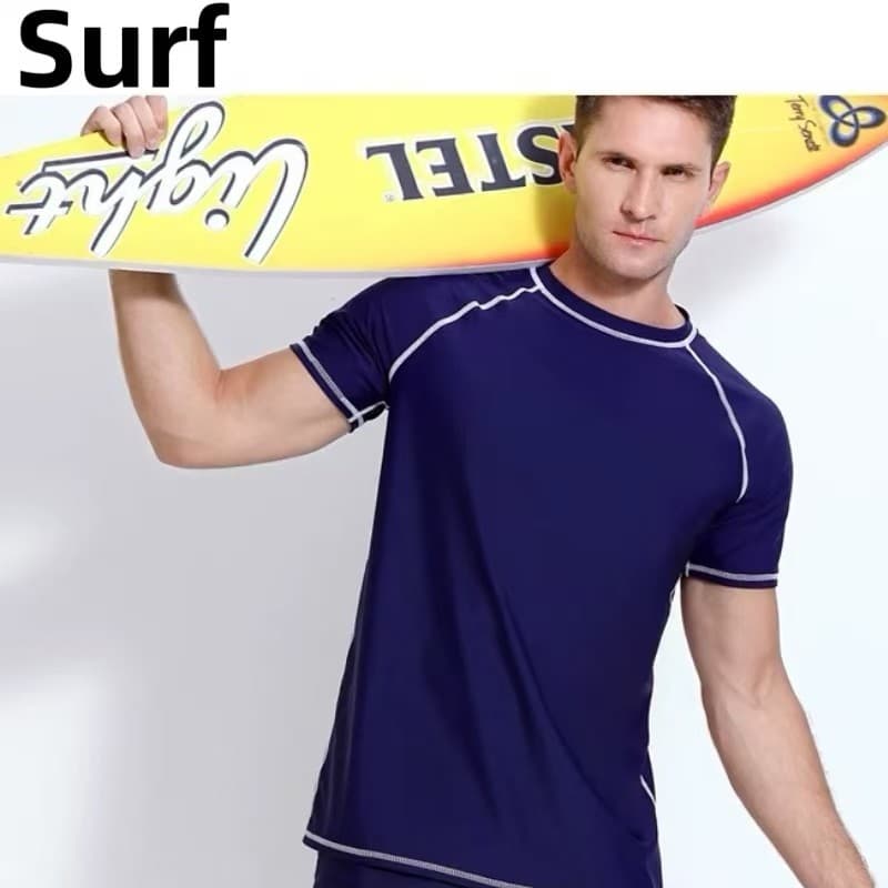 Âmbar pedido exterior cara gordo masculino natação topo Plus Size maiô profissional de secagem rápida surf de manga curt