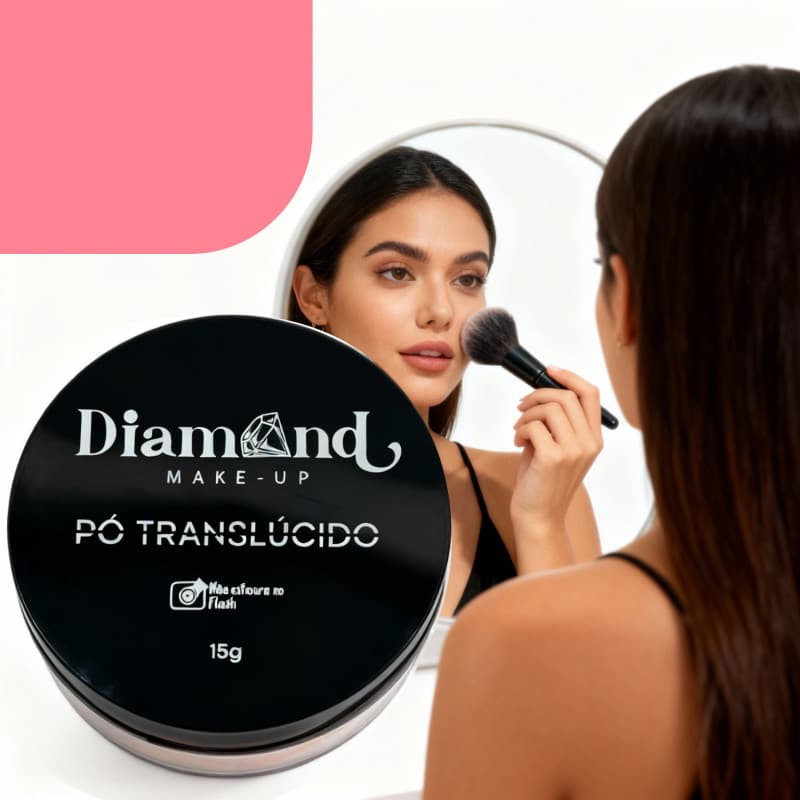 Pó Translúcido Diamond Make-Up Acabamento Leve Natural Fixação Longa Duração