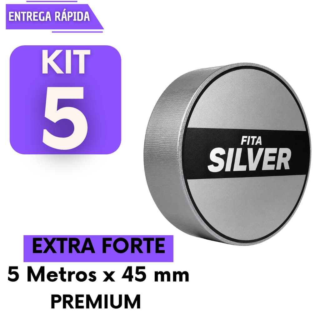 Conjunto 5/3/2/1 Fitas Silver Tape Adesiva Forte Resistente Multiuso Reforçado Prova Dagua Conserto Cinza Reparo Fita