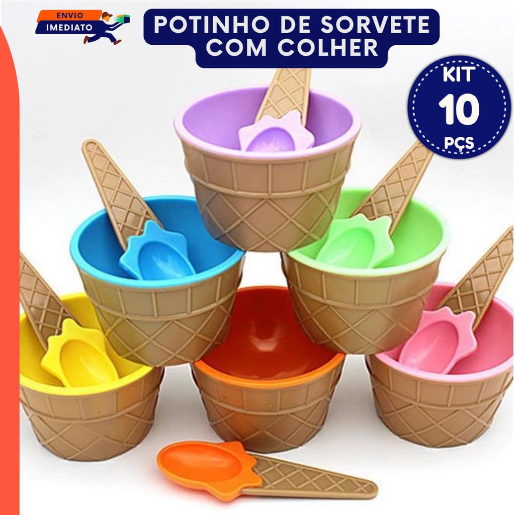 Potinho Sobremesa HM com Colher Plástico Resistente 10 Unidades