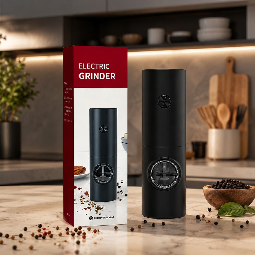 Moedor Elétrico Automático de Pimenta e Temperos Premium | Ajuste de Moagem Fina/Grossa | Operação com Uma Mão