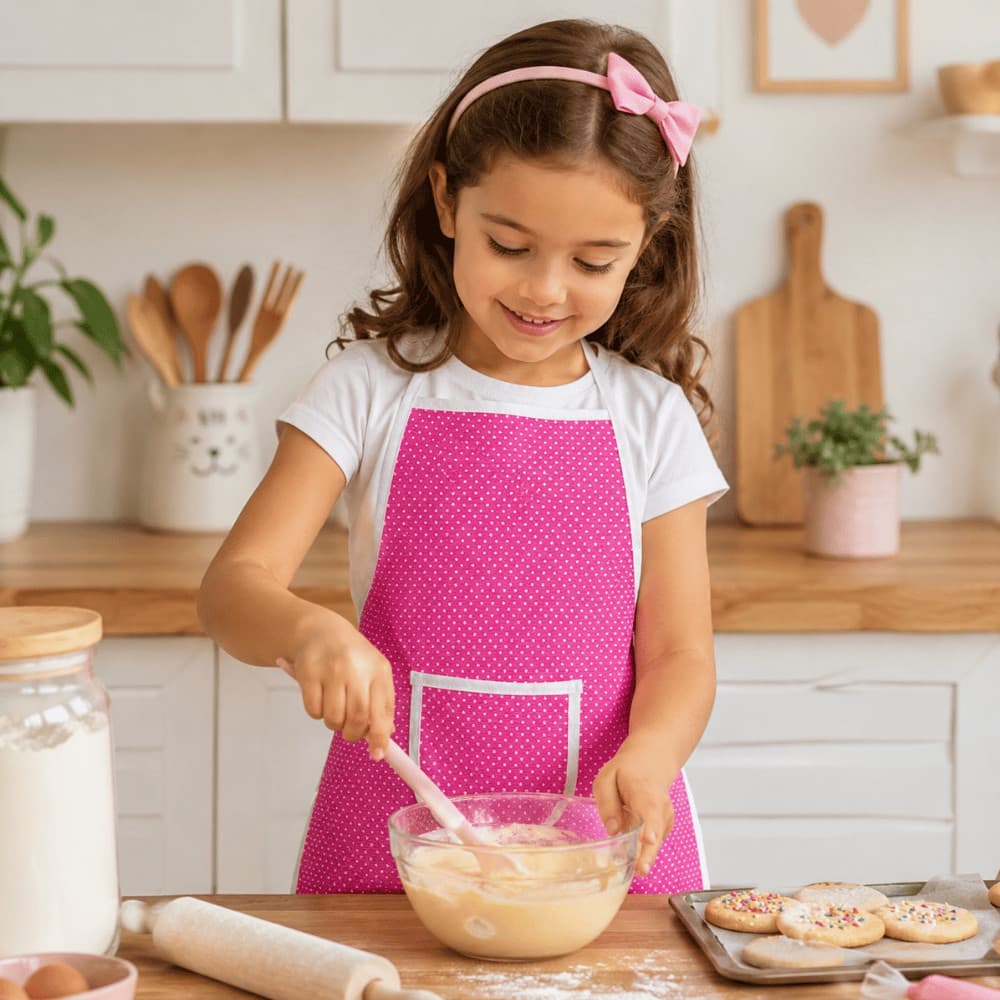 Avental Infantil Rosa Impermeável Resistente Fácil de Limpar Para Atividades e Recreação