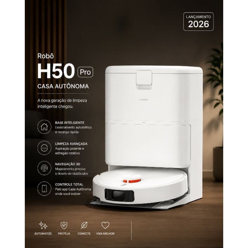 Robô Aspirador H50 Pro Limpeza Inteligente Premium Lavagem Automática +Sucção 15000Pa