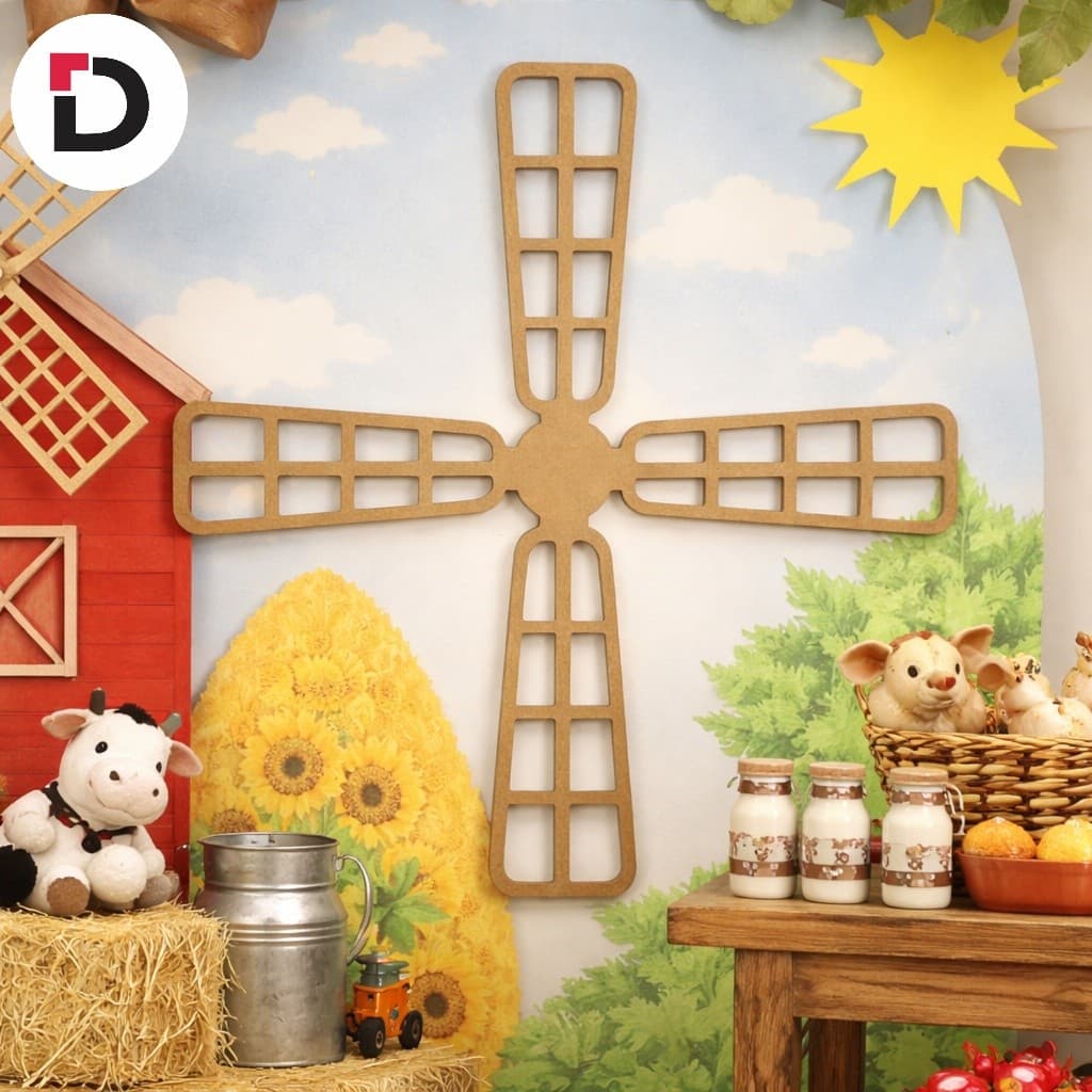 Cata Vento Moinho Cenário Festa Recorte MDF Hélice Moinho 80x80cm Decoração Parede / Festa Fazendinha Country Festa