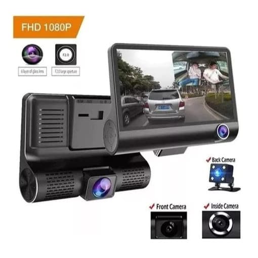 Camera Veicular Automotiva Gravação Full Hd Frontal Ré Lcd 4 com cartão de memória 32Gb