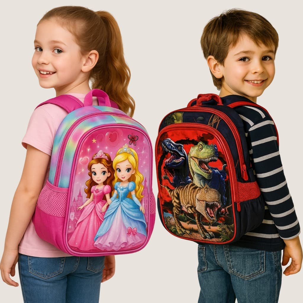 Mochila Infantil Menino e Menina Princesas Heróis Escolar Prezinho Com Alças Ajustáveis Almofadadas