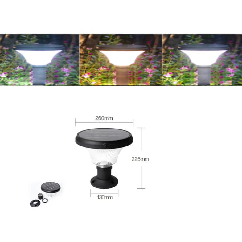 Luminária Solar de Jardim com Poste 3 Cores de Luz Sensor Automático IP65