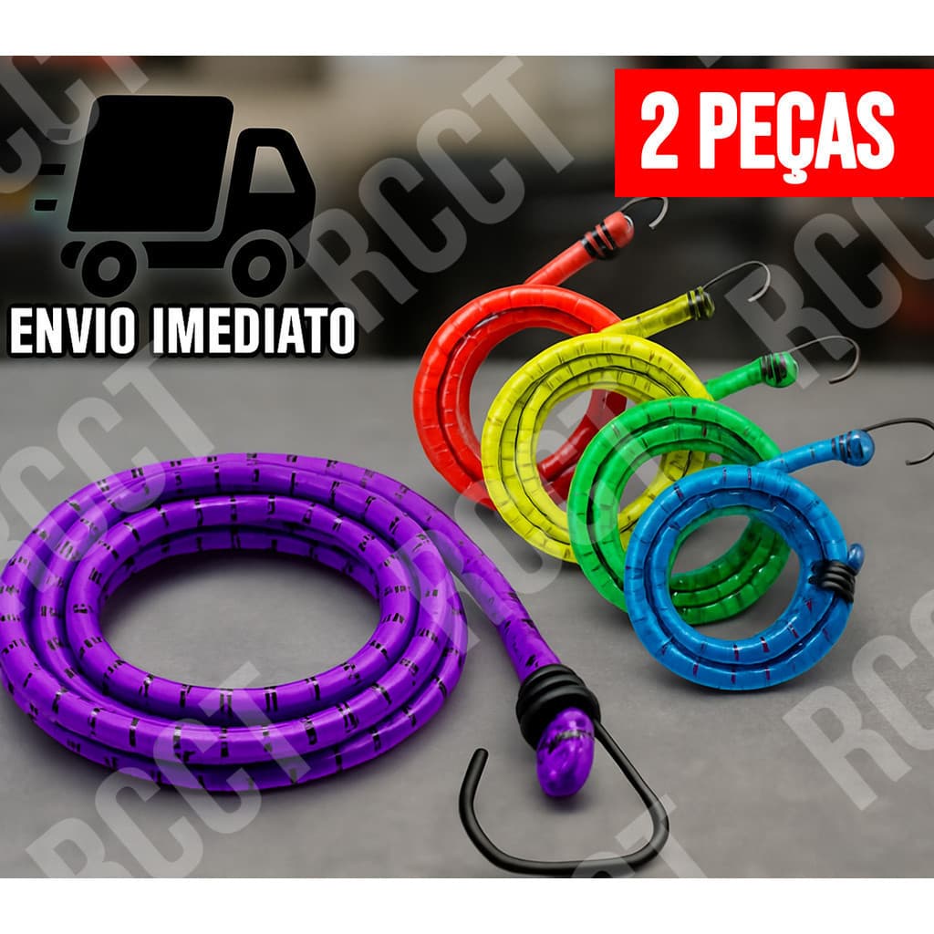 Kit 2 Corda Elástica para Moto Bagageiro 1,50m com Gancho de Metal Reforçado Multiuso