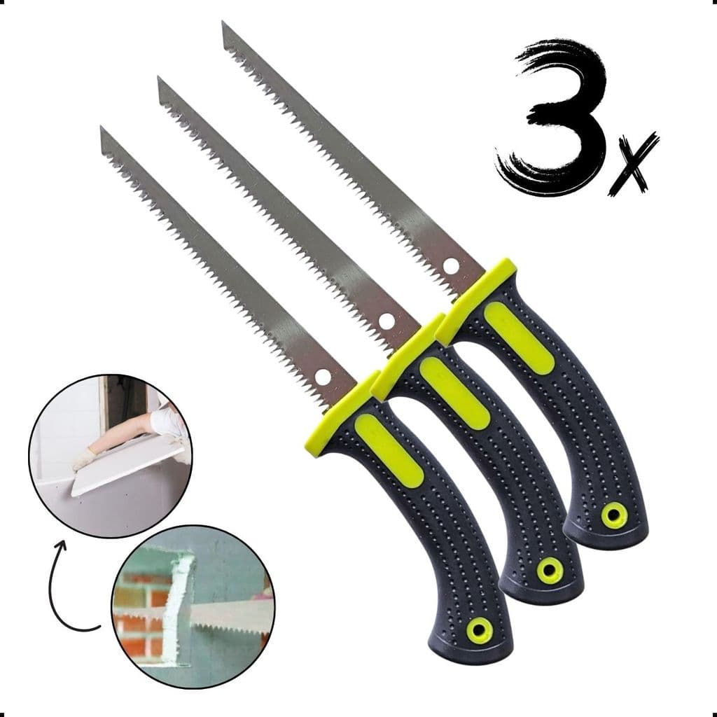 Jogo 3 Serrote Drywall Gesso 6" Reforçado Cabo Emborrachado Lâmina Aço Temperado 16cm Profissional