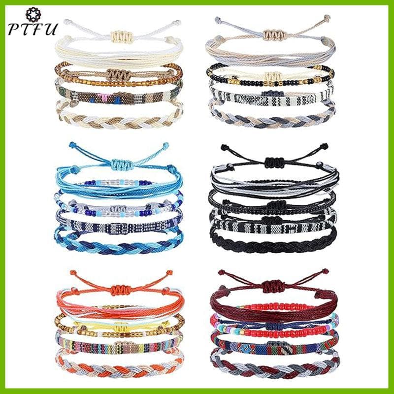 PTFU > Boho Surfer Pulseira Tornozeleira Ajustável Frisada Tornozeleiras Artesanal Colorida Corda De Verão Pulseiras De