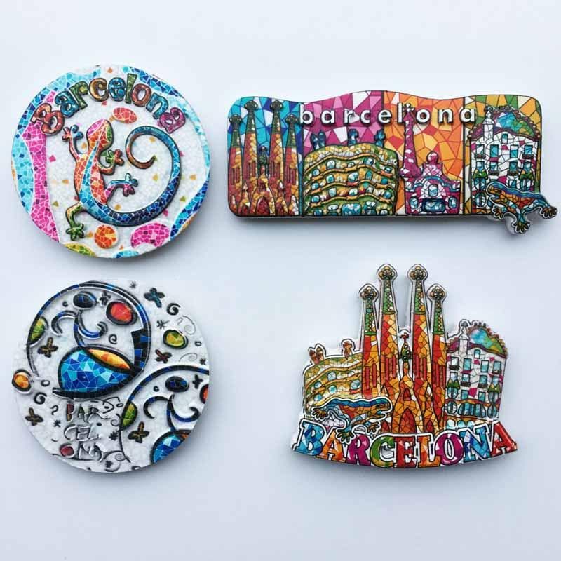 Ímãs de Geladeira 3D de Barcelona, Espanha, Lembranças de Viagem, Artesanato em Resina Feito à Mão, Adesivos Magnéticos,