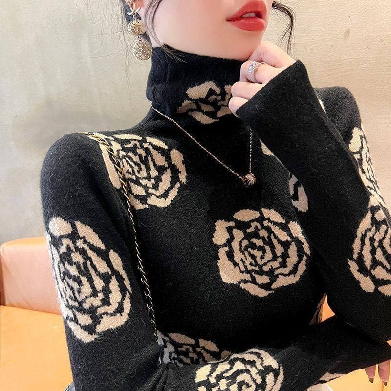 Outono inverno 260g alemão veludo térmico camisa de fundo feminino meia gola alta meia-idade idosos exterior Wear capa c