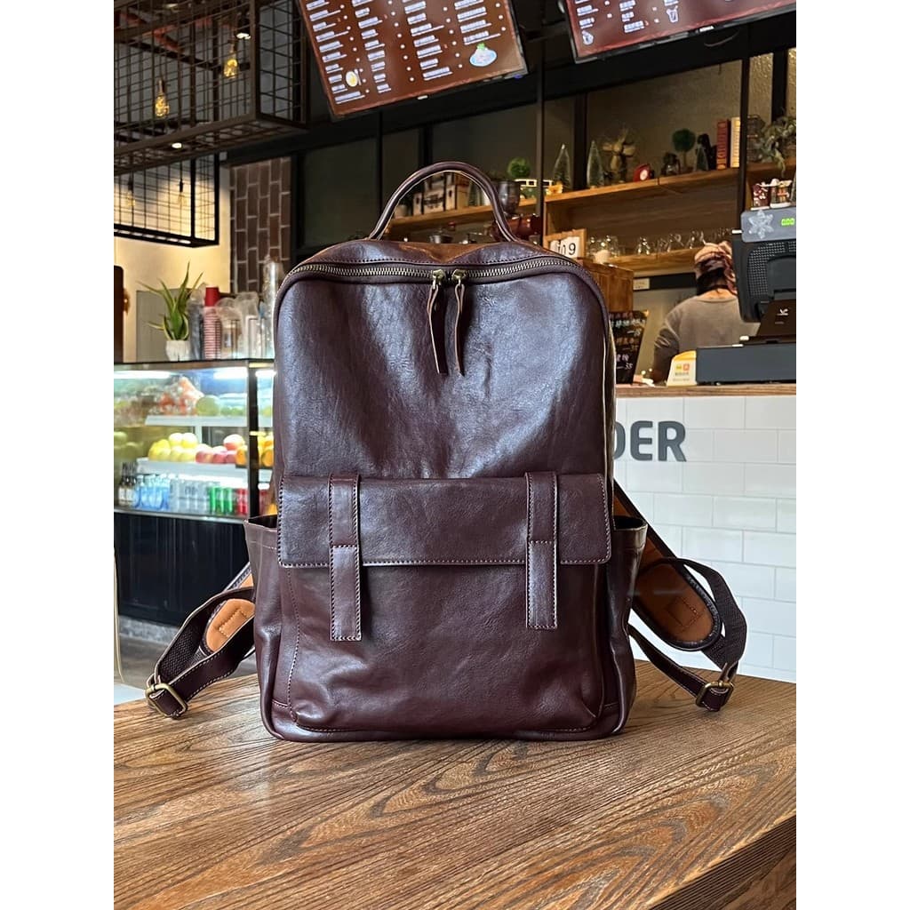 Wolf Road: Couro Genuíno Primeira Camada de Couro Multifuncional Business Commuter Mochila Grande Capacidade Mochila par