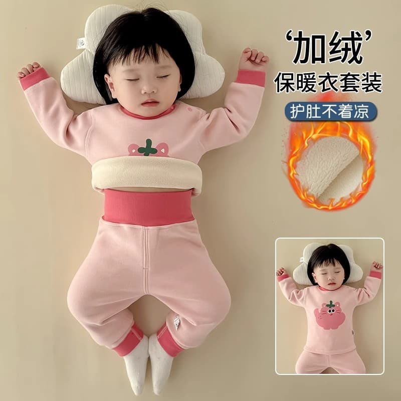 Bebê engrossado forro de lã Develvet Bottoming Close-fitting dividir roupas de outono da criança do bebê conjunto de rou