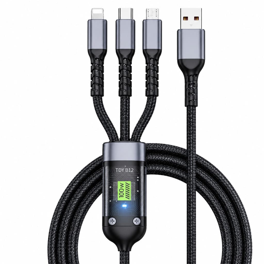 Cabo 3 Em 1 Turbo 100W USB Tipo C Lightning Micro USB Carregamento Rápido reforçado rapido