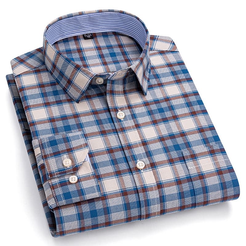 Camisa Formal Masculina Casual de Manga Longa 100% Algodão Tamanho Grande Estilo Oxford Xadrez Estilo Coreano 2026