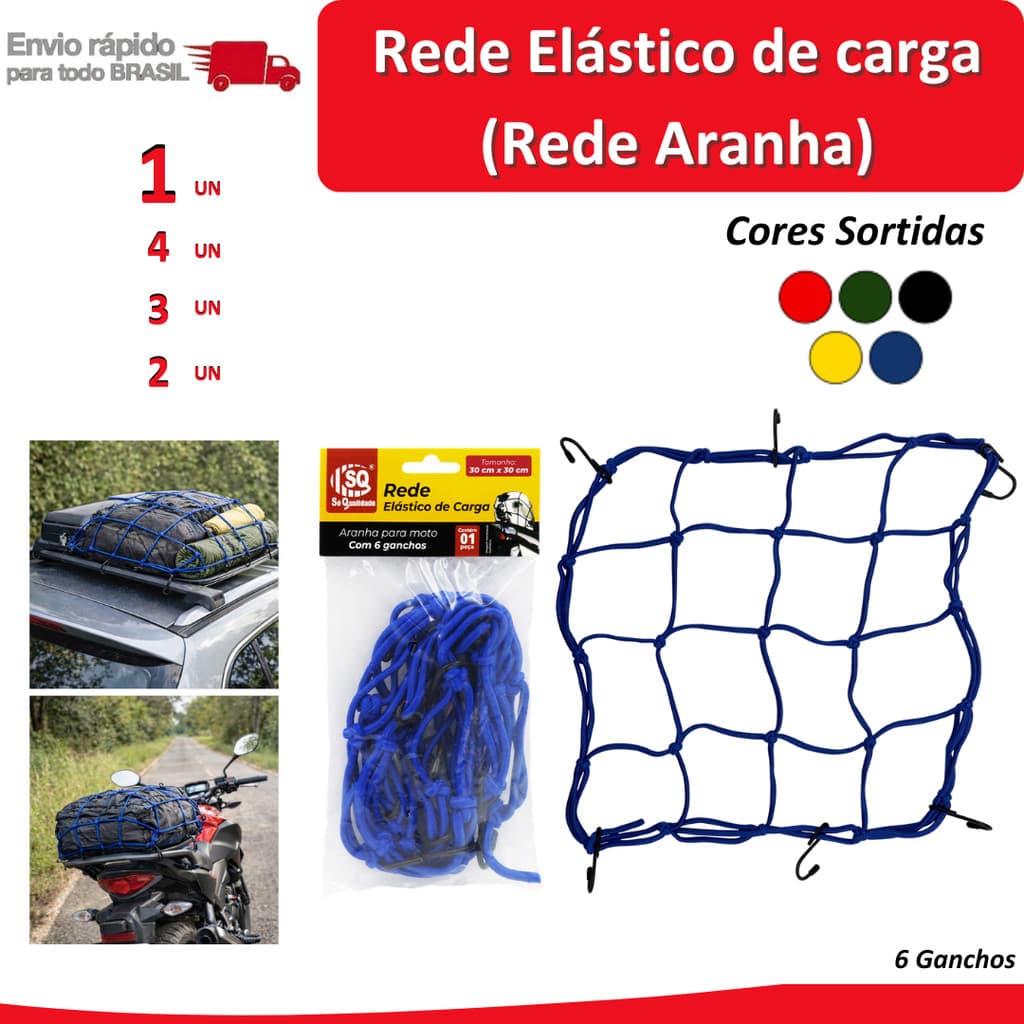 4/3/2/1 Rede Elástica de Carga (rede aranha) 6 ganchos moto carro bagagem transporte segurança