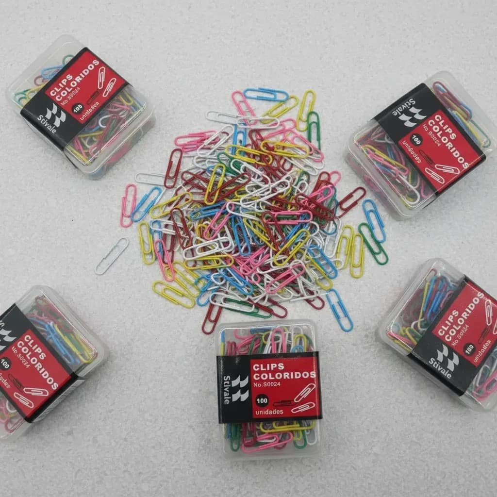 1000 Clips Colorido Para Papel 28mm - Caixa Com 100 Unidades