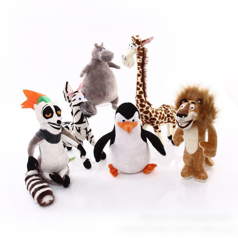 6 Estilos 25cm Madagascar Brinquedos De Pelúcia Figura Dos Desenhos Animados Leão Girafa Pinguim Zebra Hipopótamo Boneca