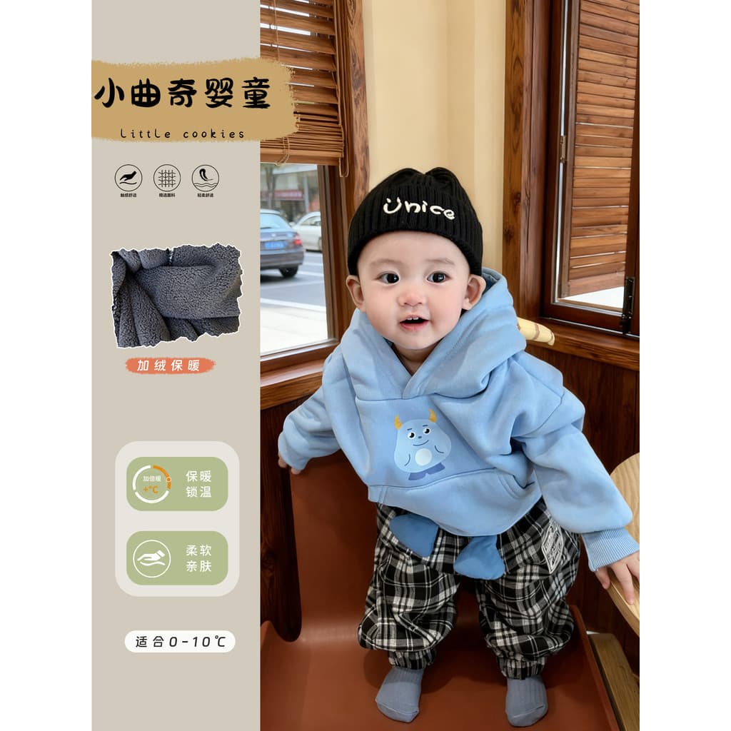 Menino roupas de bebê outono inverno Super bonito com capuz topo moda quente moletom terno do bebê inverno velo Outing r