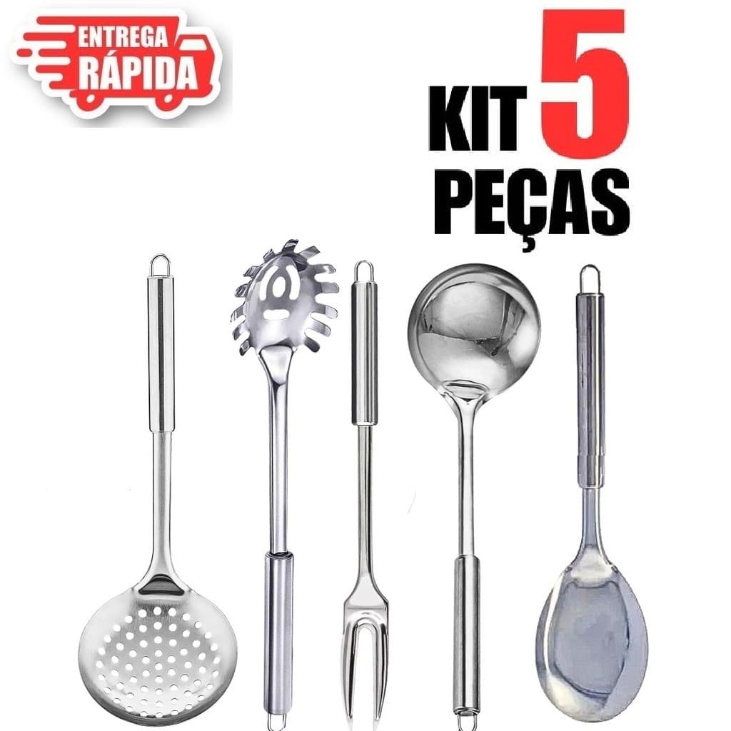 Utensílios de Inox 4/5 Peças Colher de Arroz Concha Escumadeira Garfo Trinchante Pegador Cozinha