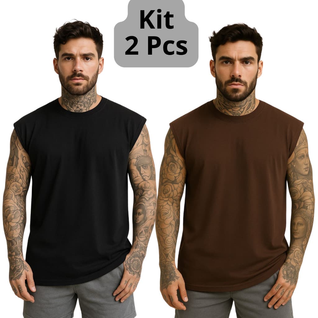 Kit 2 Camisetas Regata Masculina Oversized Academia LISA Masculino Machão Longline Sem Estampa