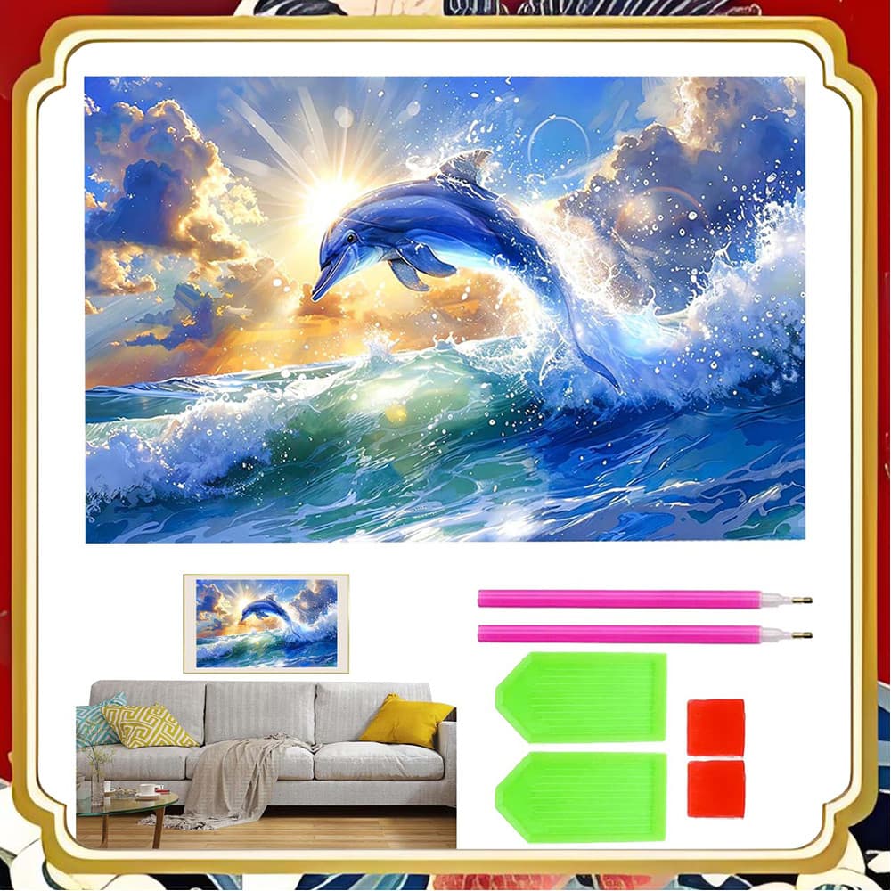 70 x 40 cm Cura Sea View Ripple Dolphin Dance Home Casual Kit de pintura de diamante artesanal
