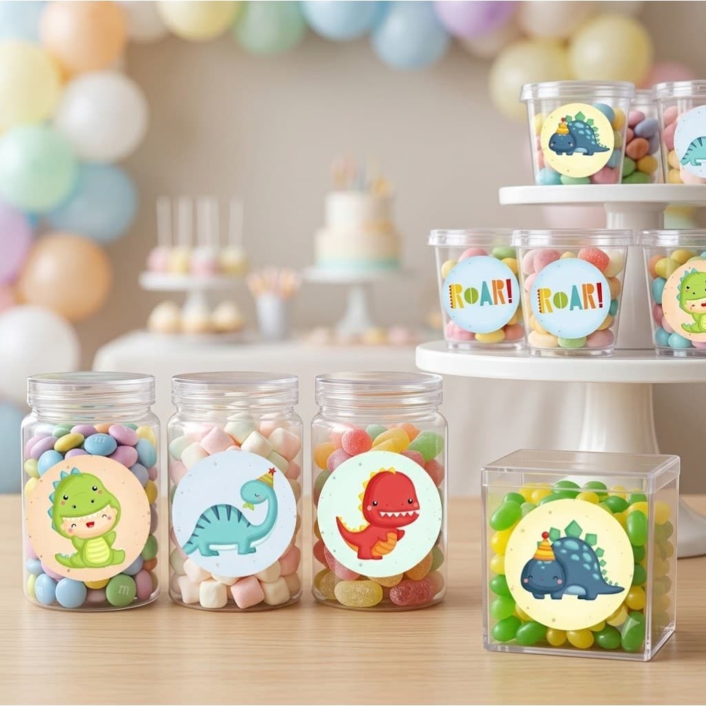 40 Adesivos Redondos 3,5cm Dinossauros Baby Dinos 5 modelos
