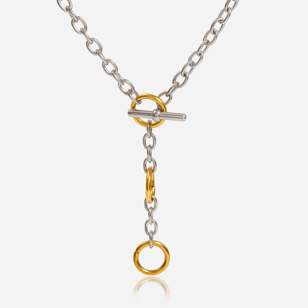 Senhoras colar de aço inoxidável banhado a ouro 18K cor combinando OT fivela estilo minimalista Y-Chain hipoalergênico n