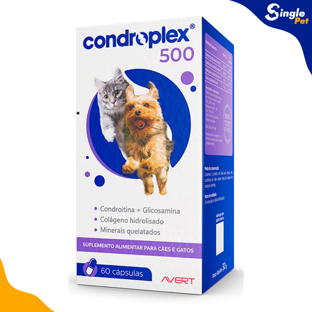 Suplemento Alimentar Condroplex 500 Para Cães e Gatos 60 cápsulas - Avert - Suplemento para Articulações