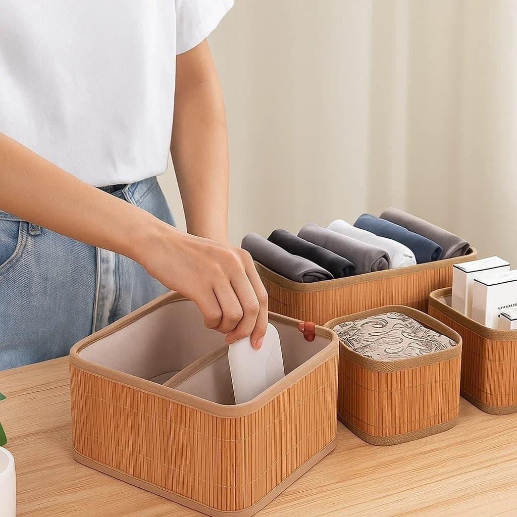 Conjunto 3 Cesto Organizador em Bambu Decoração Casa Armazenamento Três tamanhos