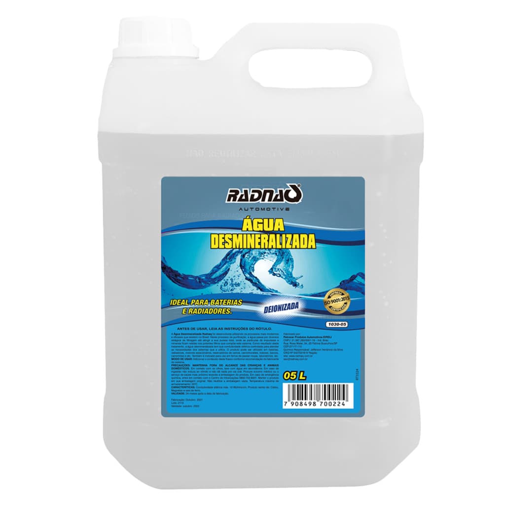 Água Desmineralizada Deionizada Radiador Galao 5L Radnaq