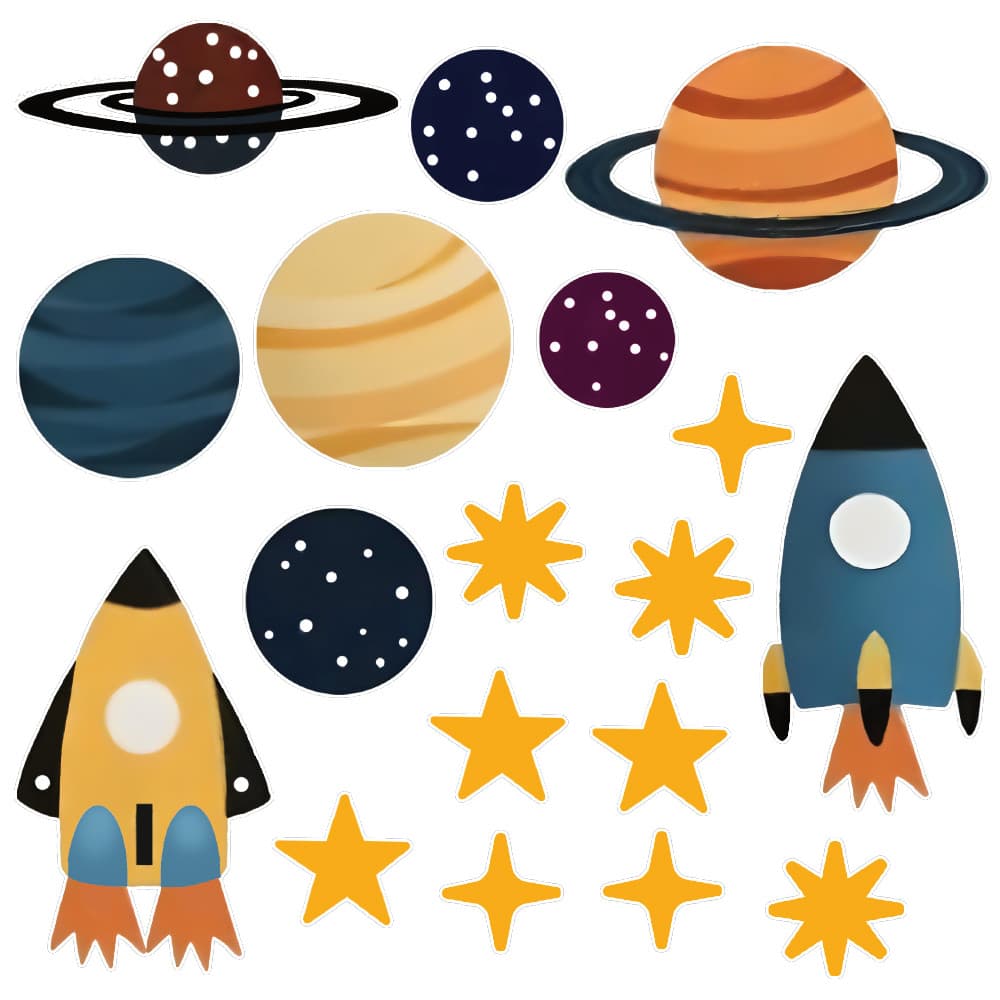 Adesivo de Parede Foguete Planetas Stars Decorativo Infantil