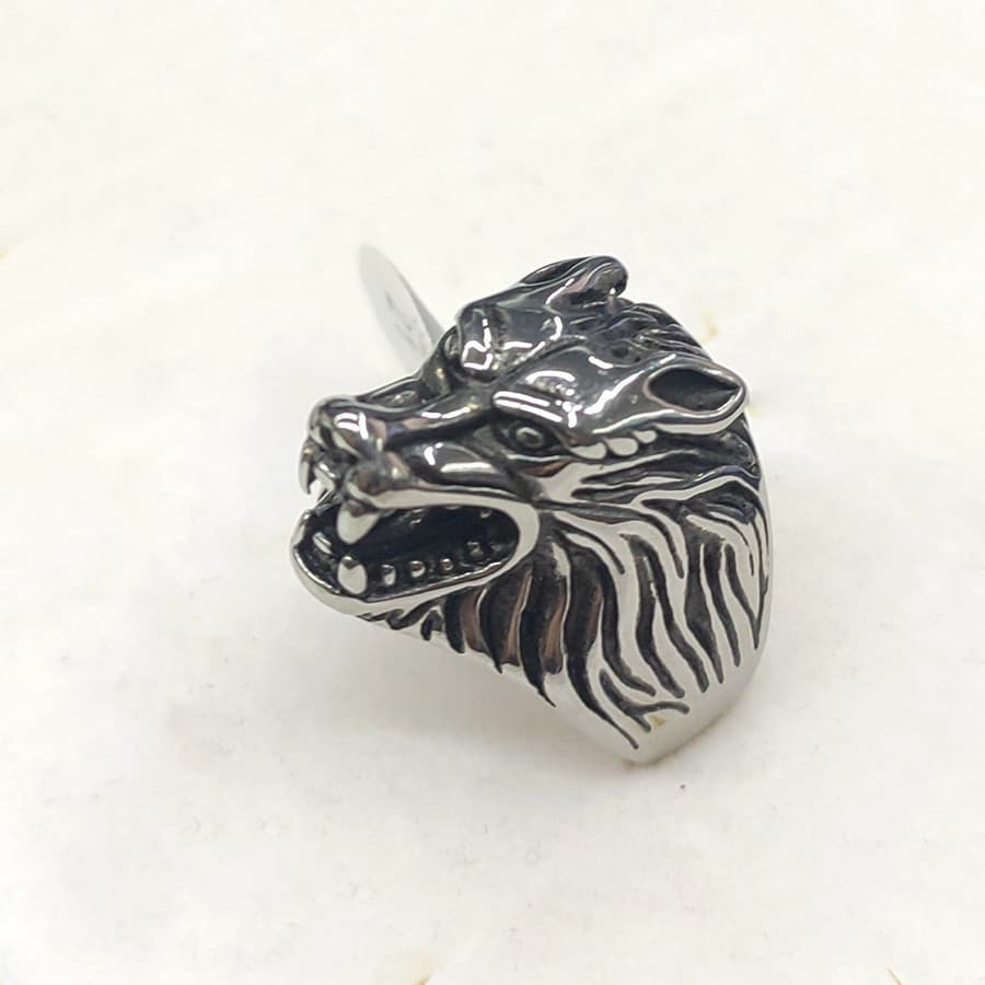 Anel De Aço Inoxidável Com Cabeça De Lobo Viking E Titânio