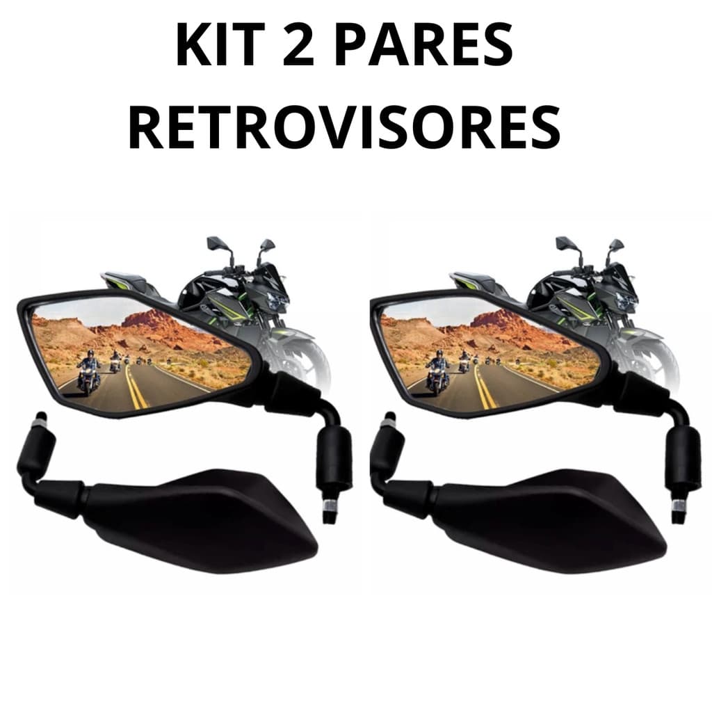 Kit 2 Pares Retrovisor Z400 Esportivo Rosca Honda Haste Curta Lente Convexa