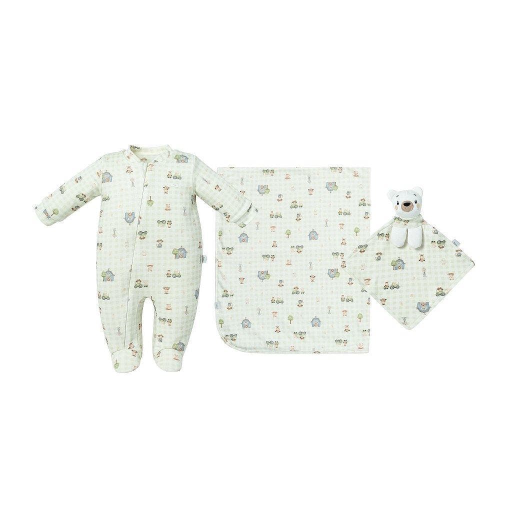 Kit Macacão Cueiro Naninha Hug Presenteável Fazendinha Verde