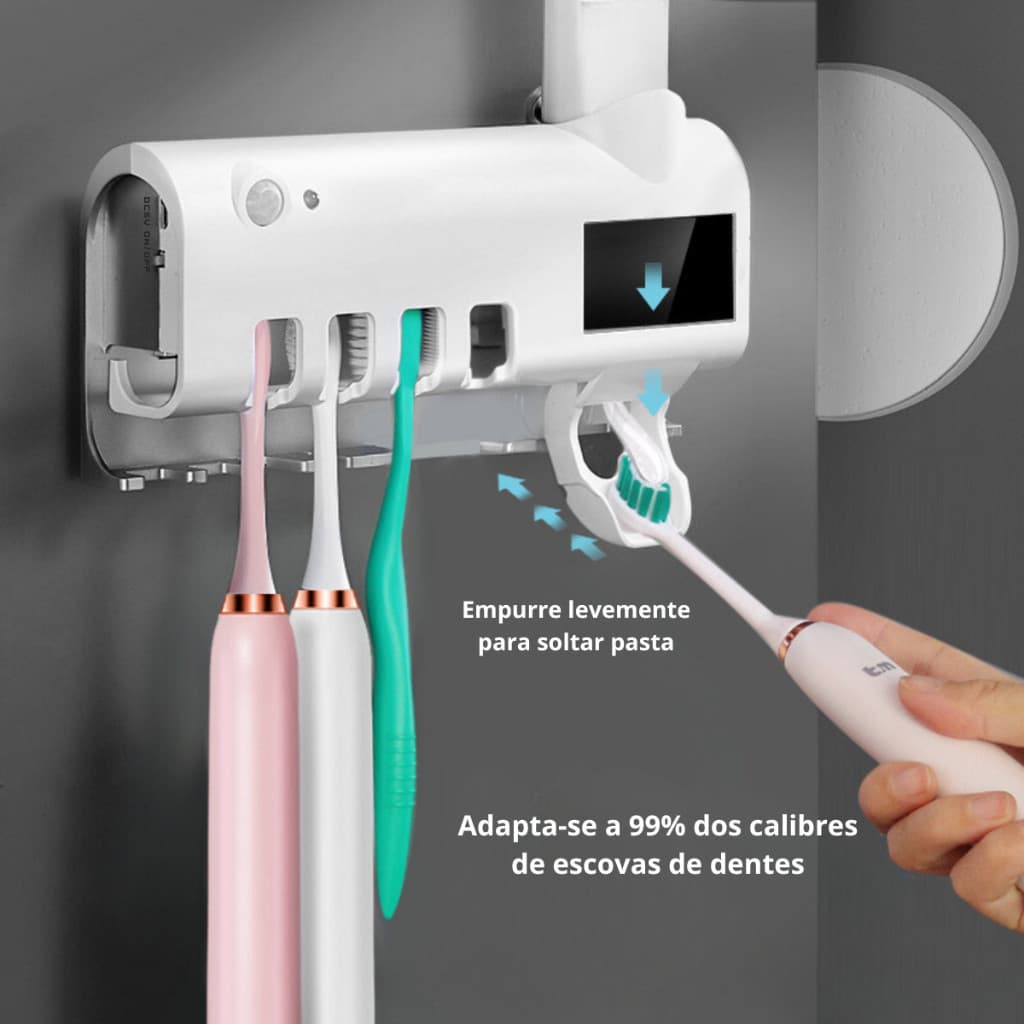 Porta Escova Dentes Com Esterilizador Uv Aplicador Pasta de Dente Suporte Dispenser Escova