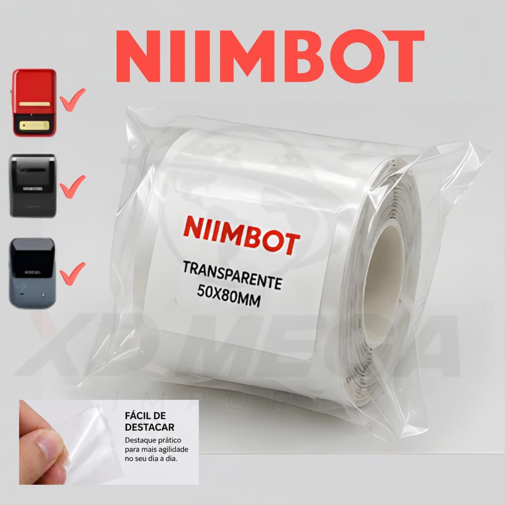ETIQUETA ADESIVA 50X80 NIIMBOT TRANSPARENTE B1 B21 B3S - 95 PÇS