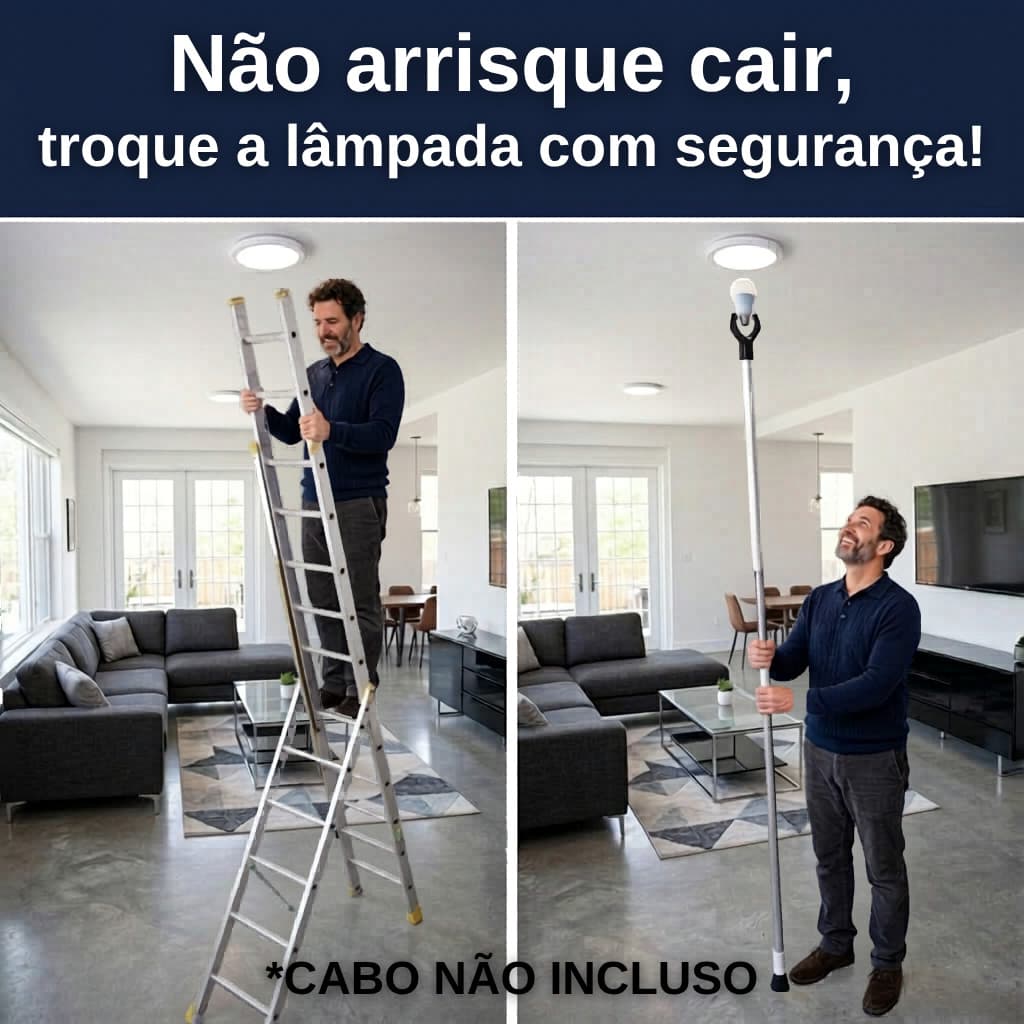 Adaptador Trocador de Lâmpada LED A19 E27 Troca Fácil Para Teto Alto