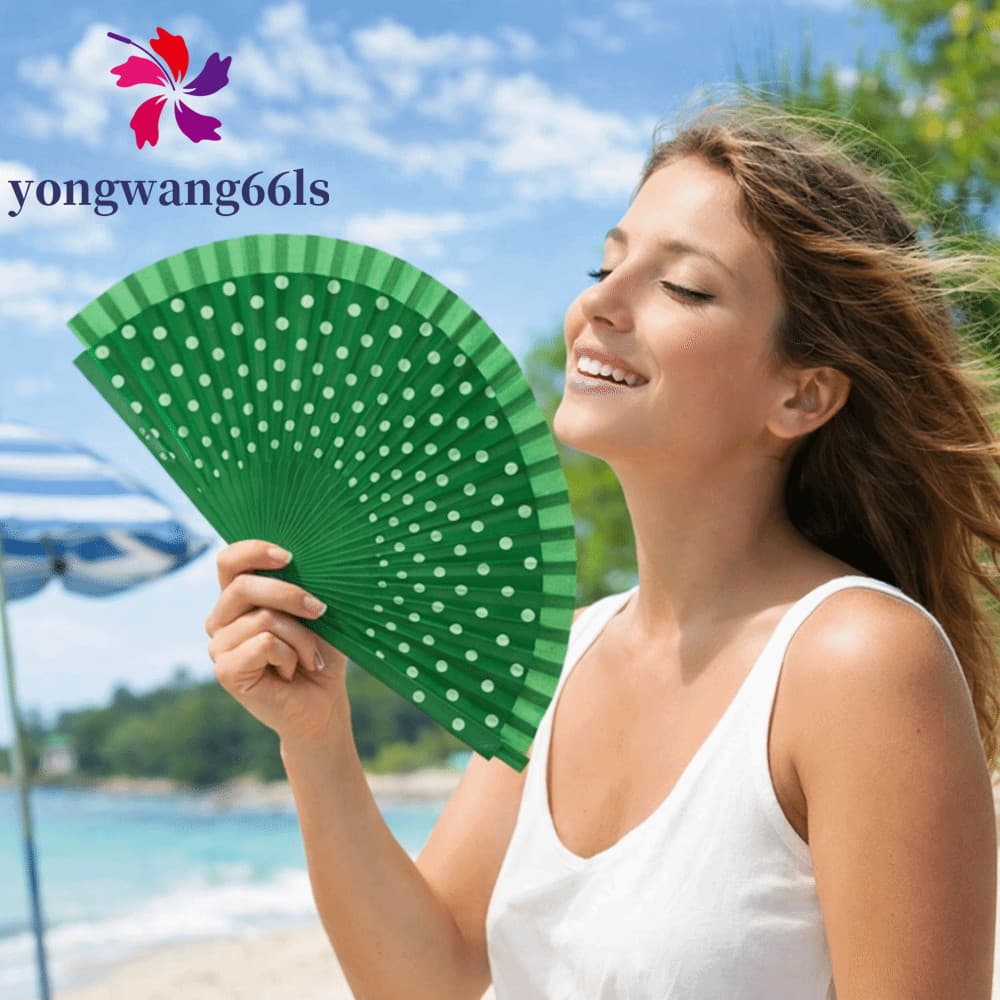 Ventilador Dobrável Espanhol YONGWANG Flamenco , De Mão Vintage Com Alça , Leque De Dança Colorido Padrão De Pontos