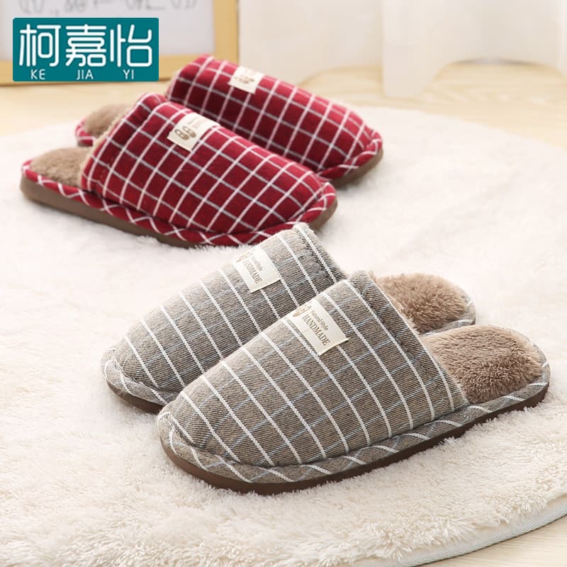 Chinelos de algodão feminino casa outono inverno Anti-deslizamento de sola grossa casal interior masculino quente pelúci