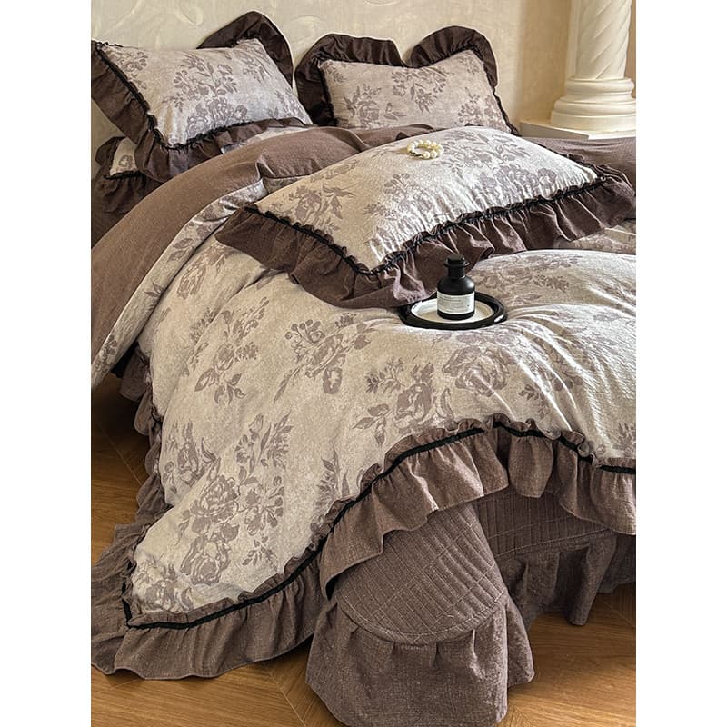 Langsha 2026 novo estilo Retro linho classe A capa de cama de alto peso estilo conjunto de cama de quatro peças renda co