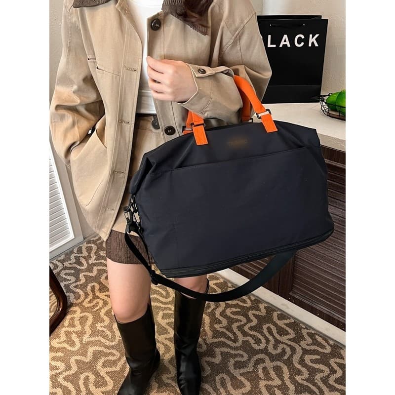 Nova tendência da moda bolsa de viagem feminina grande capacidade bolsa de curta distância leve saco de ginásio preto Ca