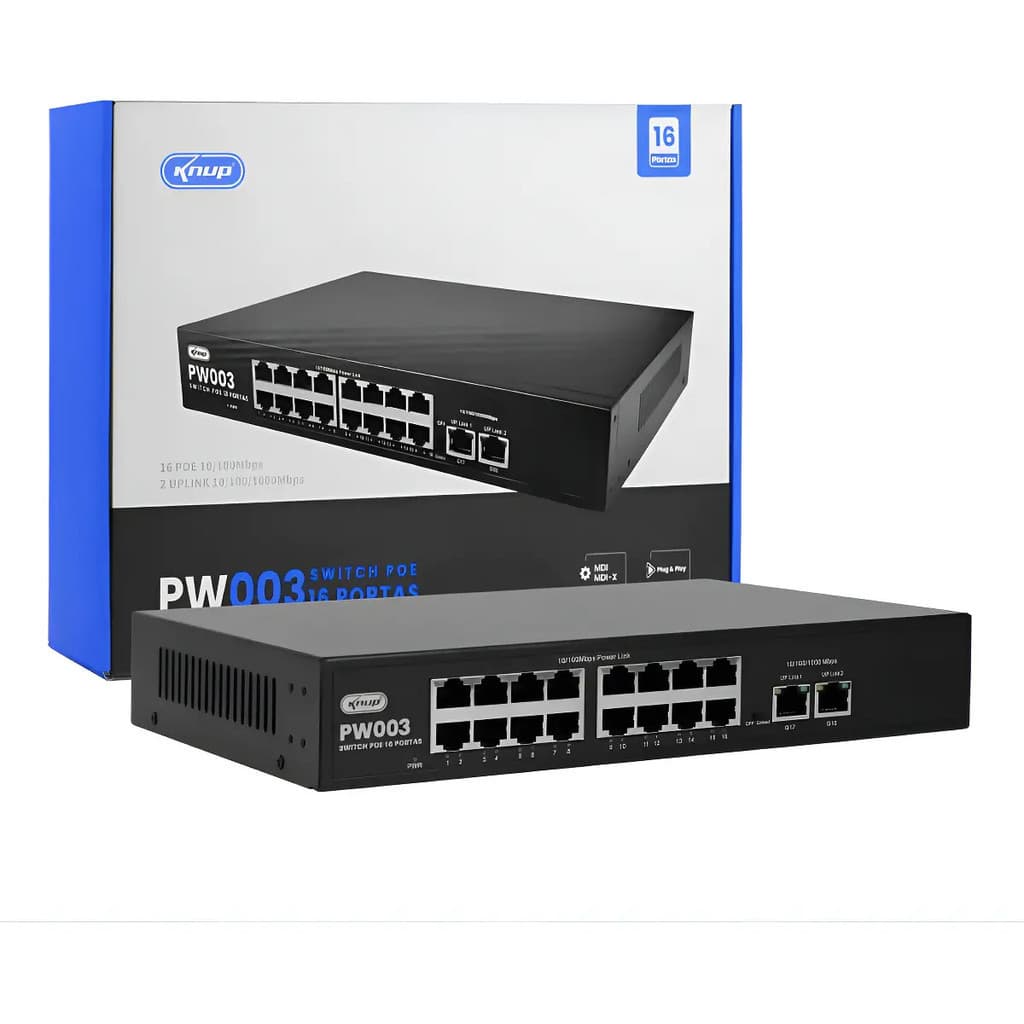 Switch Poe 16 Portas Knup Pw003 10/100 Mbps Rj45 Mdi Mdi-x Color Negro